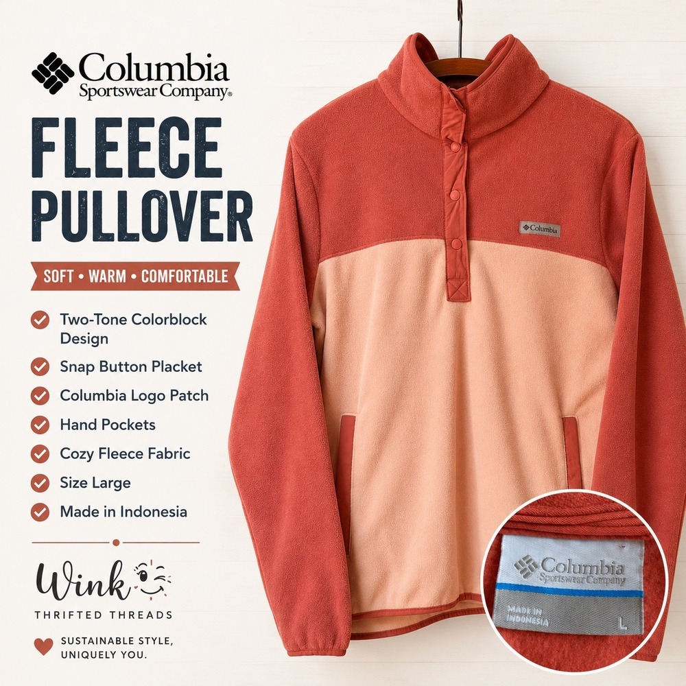 Columbia Womens Fleece Pullover XL0359 Coral Peach Colorblock Snap Neck Large